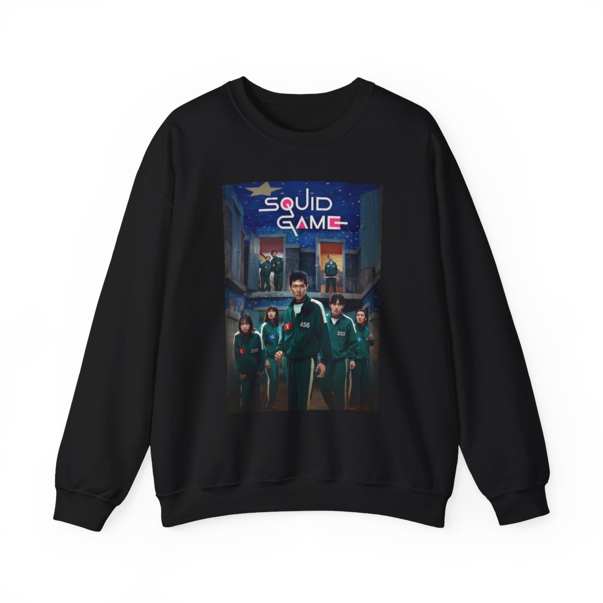 Squid Game Characters Crewneck Sweatshirt | TV Series Arcade Poster Style | Squid Game Merch